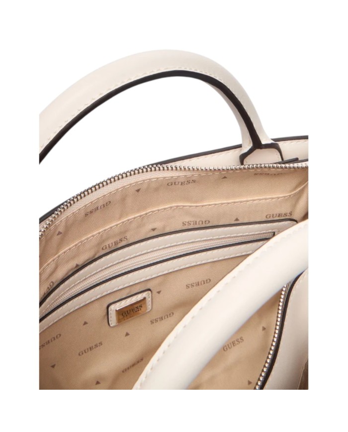 Borsa A Mano Donna Guess Carrie Con Tracolla G Logo Leather Stone White