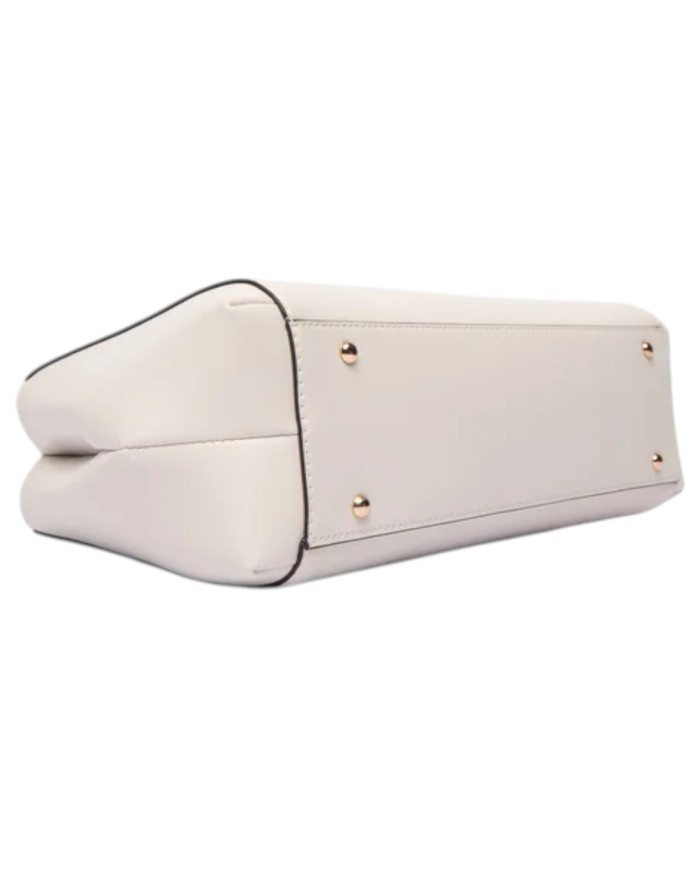 Borsa A Mano Donna Guess Carrie Con Tracolla G Logo Leather Stone White