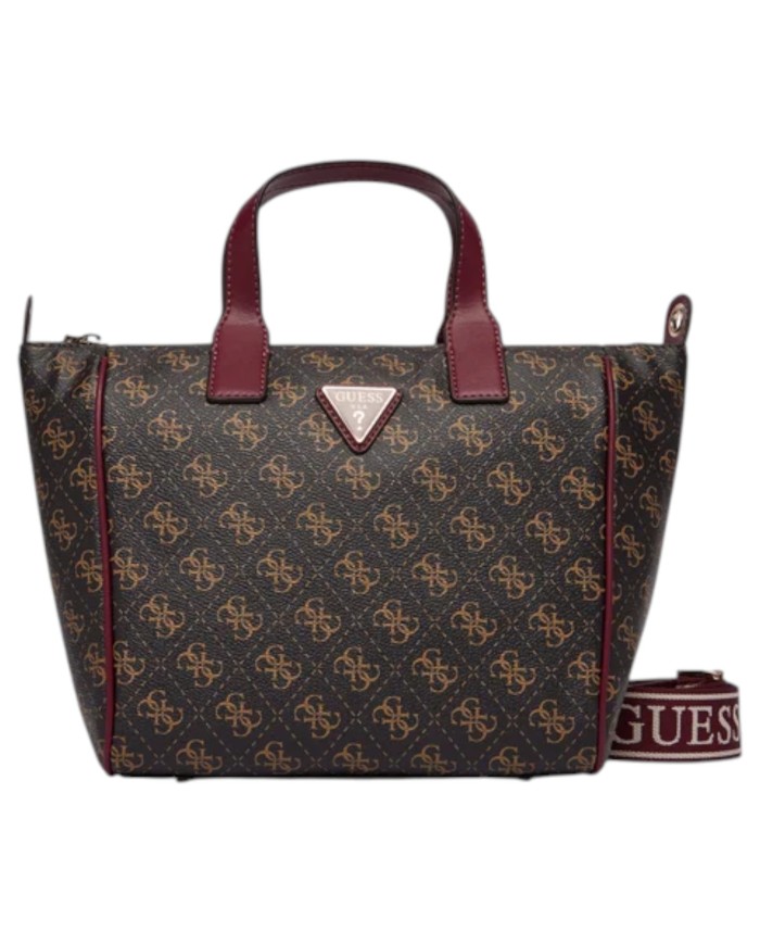 Borsa Guess Donna Follie Travel Con Tracolla 4G Logo Leather Brown Burgundy