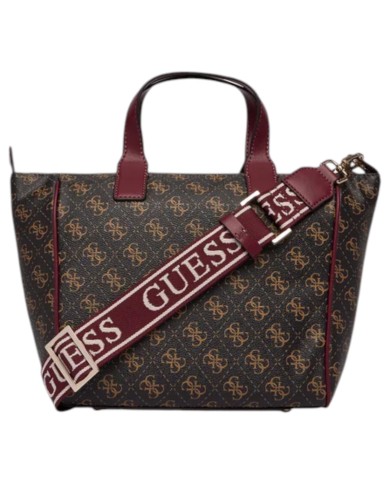 Borsa Guess Donna Follie Travel Con Tracolla 4G Logo Leather Brown Burgundy