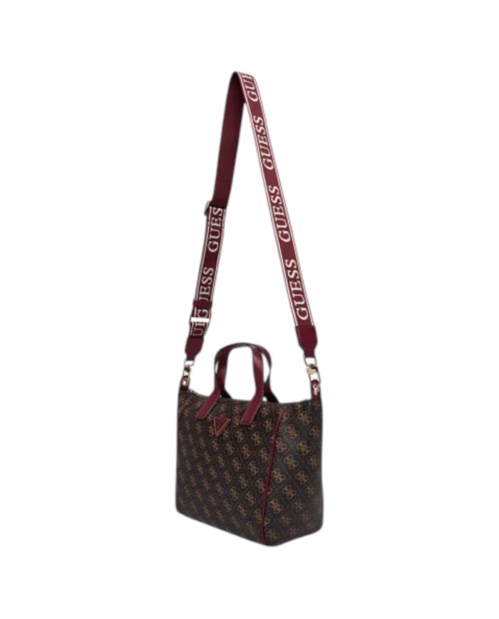 Borsa Guess Donna Follie Travel Con Tracolla 4G Logo Leather Brown Burgundy