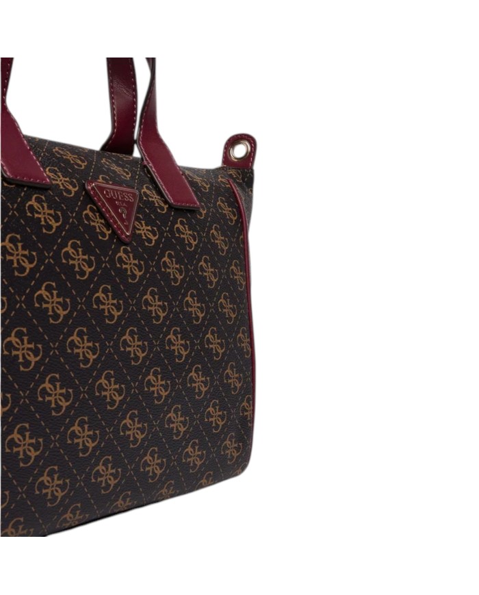 Borsa Guess Donna Follie Travel Con Tracolla 4G Logo Leather Brown Burgundy