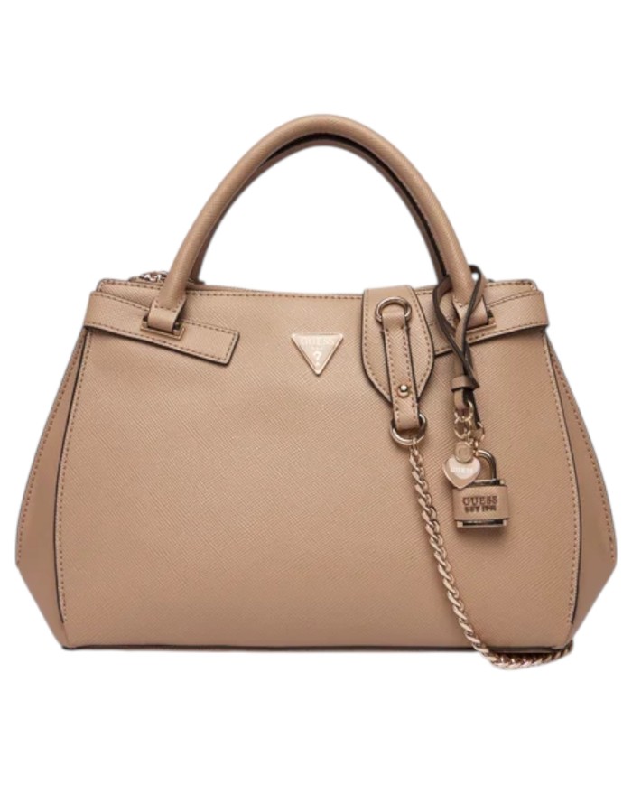 Borsa A Mano Guess Donna Serenova Con Tracolla Saffiano Leather Pale Mocha