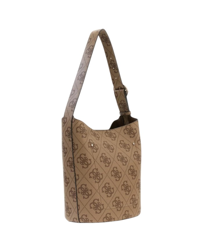 Borsa Guess Donna Meridian II 4G Maxi Logo Secchiello Leather Latte Beige