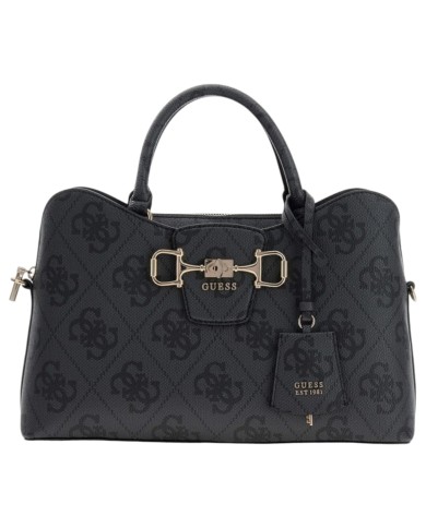 Borsa A Mano Donna Guess Janie 4G Logo Con Tracolla Leather Coal Black
