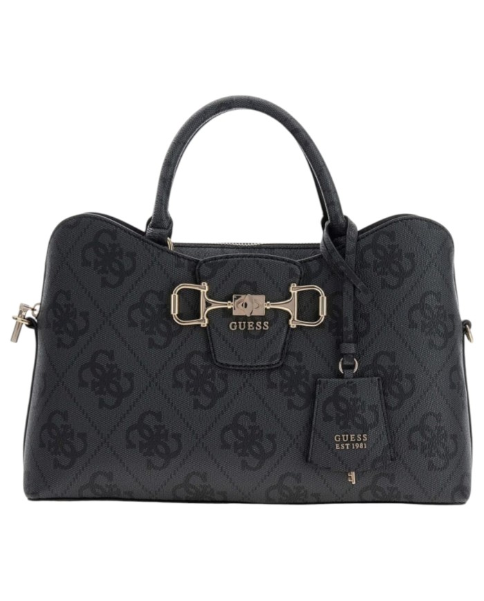 Borsa A Mano Donna Guess Janie 4G Logo Con Tracolla Leather Coal Black