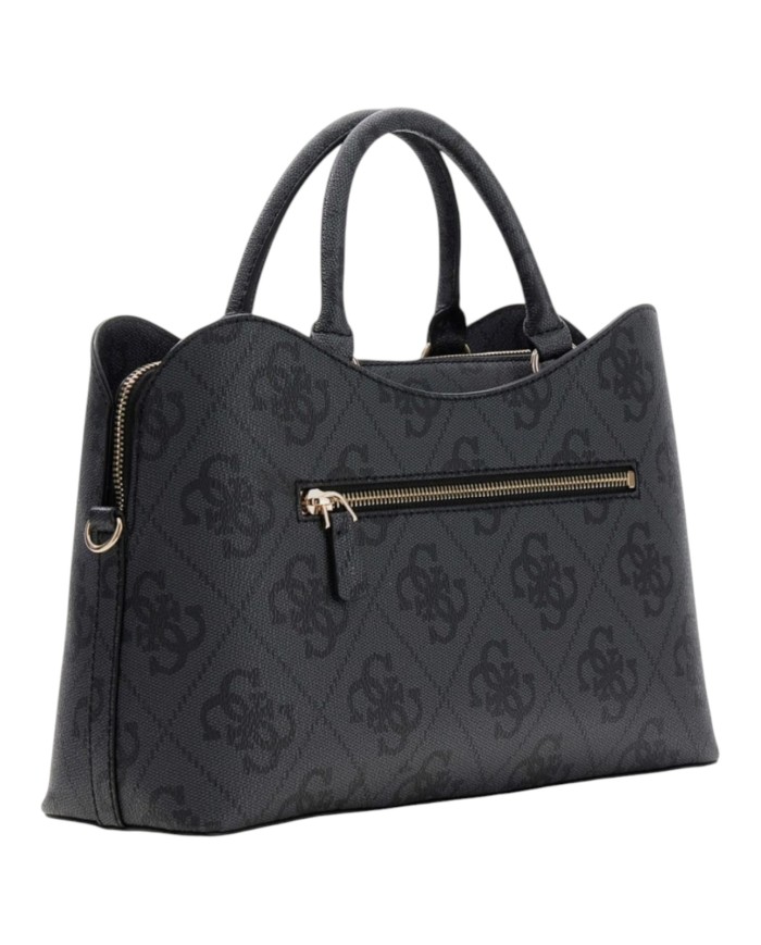 Borsa A Mano Donna Guess Janie 4G Logo Con Tracolla Leather Coal Black