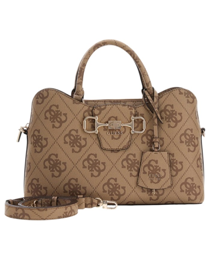 Borsa A Mano Donna Guess Janie 4G Logo Con Tracolla Leather Latte Beige