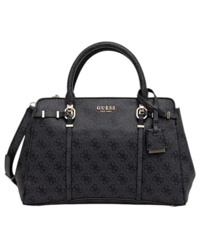 Borsa A Mano Donna Guess Leona Con Tracolla 4G Logo Leather Coal Black