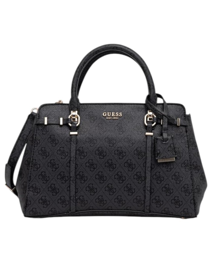 Borsa A Mano Donna Guess Leona Con Tracolla 4G Logo Leather Coal Black