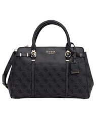 Borsa A Mano Donna Guess Leona Con Tracolla 4G Logo Leather Coal Black