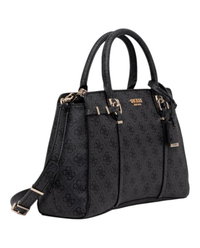 Borsa A Mano Donna Guess Leona Con Tracolla 4G Logo Leather Coal Black