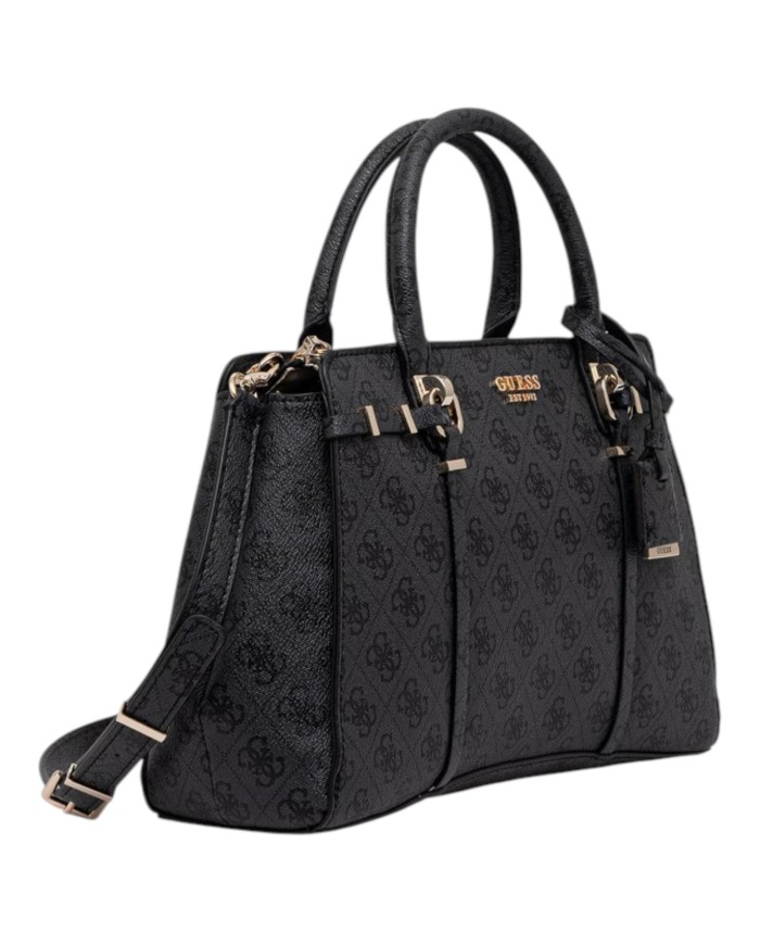 Borsa A Mano Donna Guess Leona Con Tracolla 4G Logo Leather Coal Black
