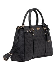Borsa A Mano Donna Guess Leona Con Tracolla 4G Logo Leather Coal Black