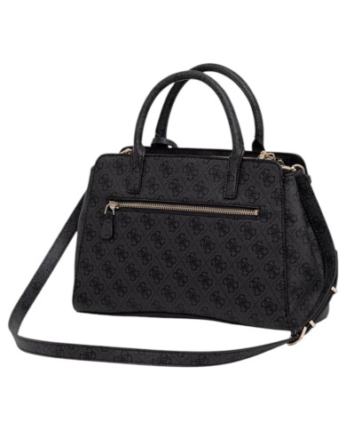 Borsa A Mano Donna Guess Leona Con Tracolla 4G Logo Leather Coal Black