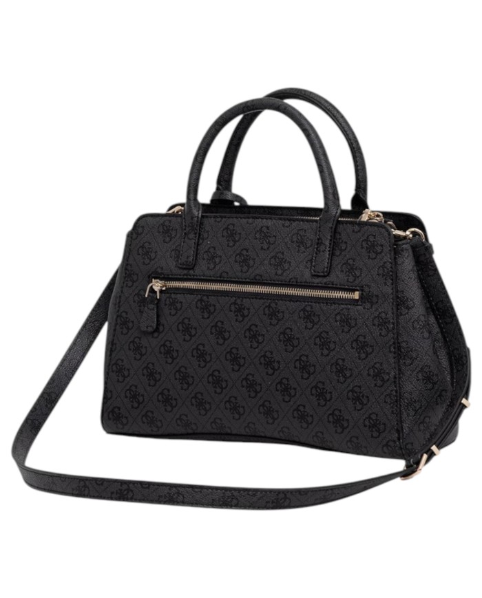 Borsa A Mano Donna Guess Leona Con Tracolla 4G Logo Leather Coal Black