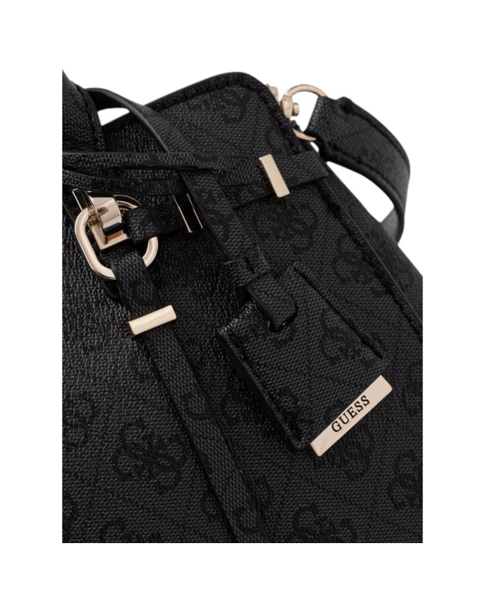 Borsa A Mano Donna Guess Leona Con Tracolla 4G Logo Leather Coal Black