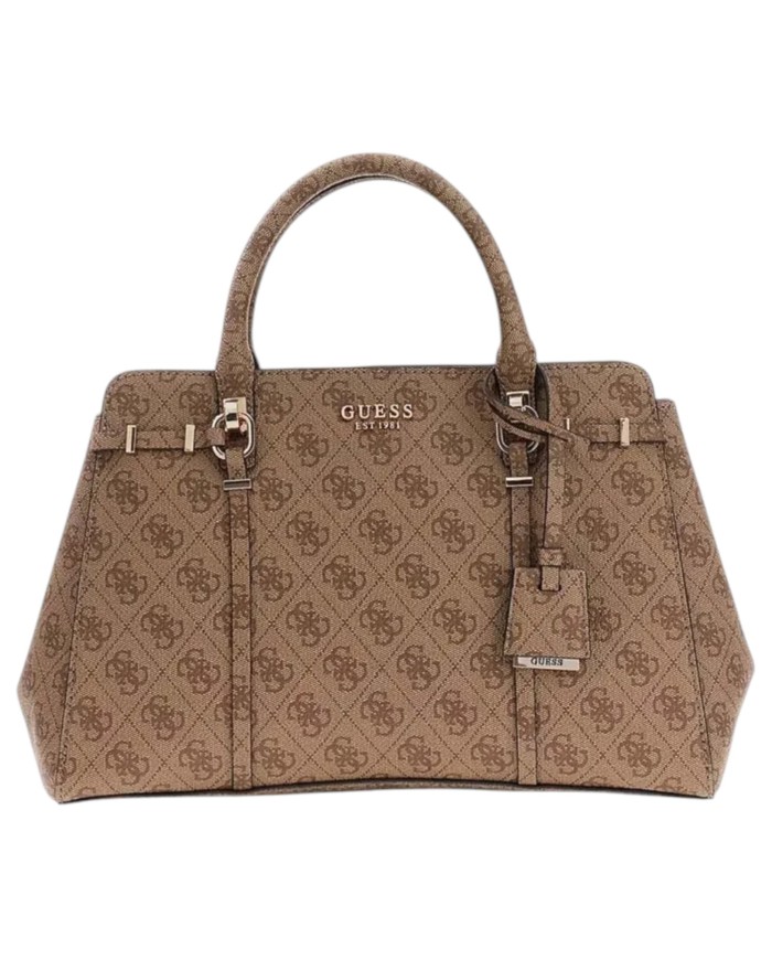 Borsa A Mano Donna Guess Leona Con Tracolla 4G Logo Leather Latte Beige