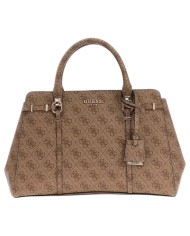 Borsa A Mano Donna Guess Leona Con Tracolla 4G Logo Leather Latte Beige