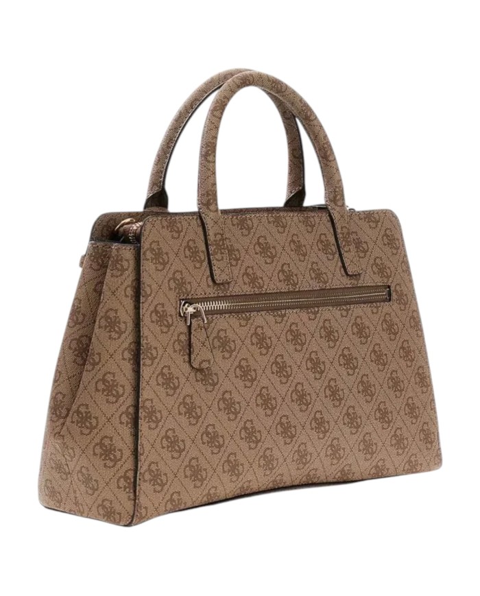 Borsa A Mano Donna Guess Leona Con Tracolla 4G Logo Leather Latte Beige