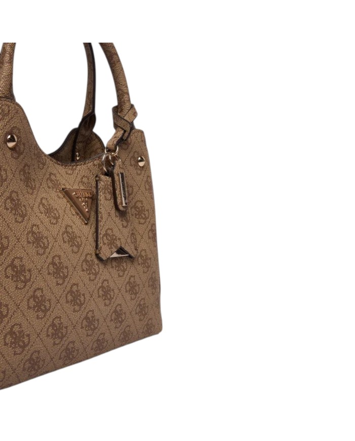 Borsa A Mano Guess Donna Meridian II Con Tracolla 4G Logo Leather Latte Beige