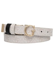 Cintura Donna Guess Leona 4G Logo Peony Reversibile Leather White Cream Black