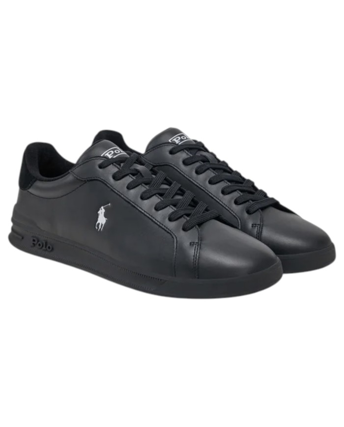 Sneake Uomo Ralph Lauren Heritage Court II Leather Black Grey