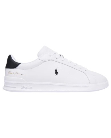 Sneake Uomo Ralph Lauren Heritage Court II Leather White Black