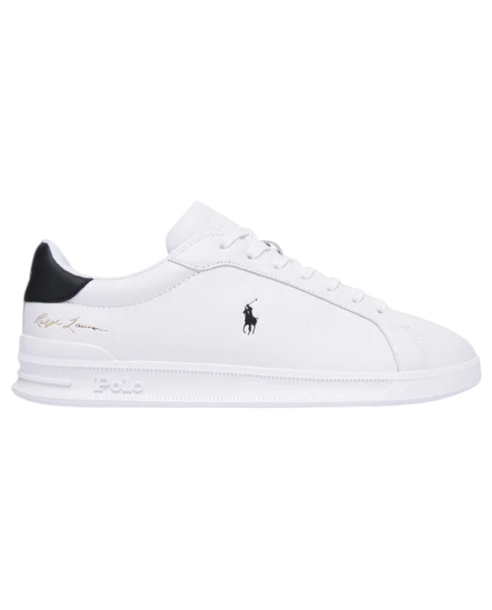 Sneake Uomo Ralph Lauren Heritage Court II Leather White Black