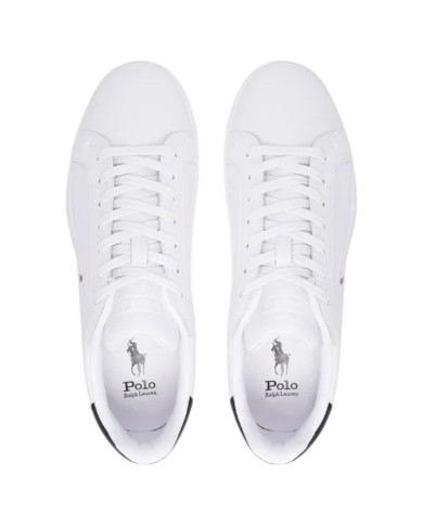 Sneake Uomo Ralph Lauren Heritage Court II Leather White Black