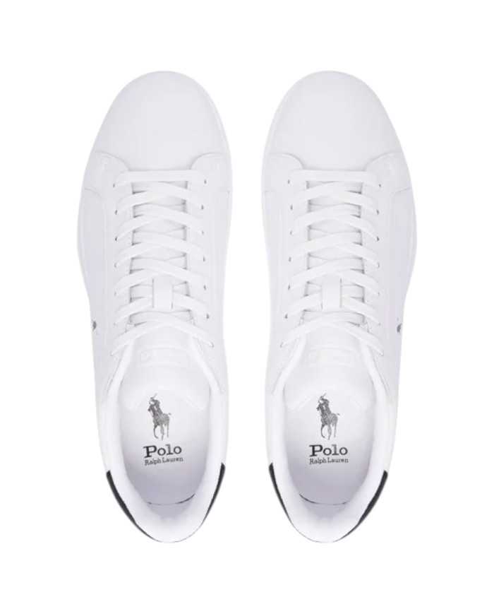 Sneake Uomo Ralph Lauren Heritage Court II Leather White Black