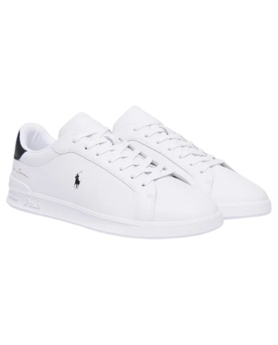 Sneake Uomo Ralph Lauren Heritage Court II Leather White Black