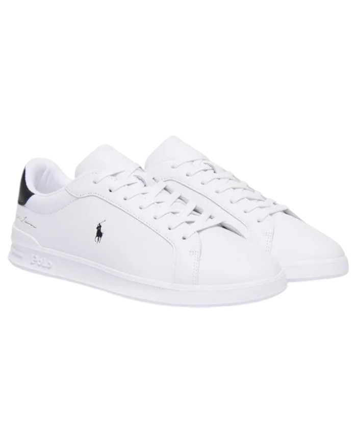 Sneake Uomo Ralph Lauren Heritage Court II Leather White Black