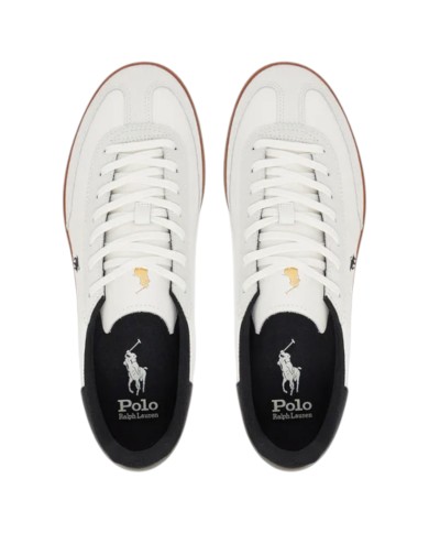 Sneake Uomo Ralph Lauren Bedford Suede Leather White Black