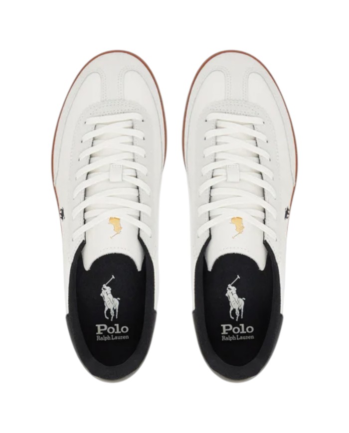 Sneake Uomo Ralph Lauren Bedford Suede Leather White Black