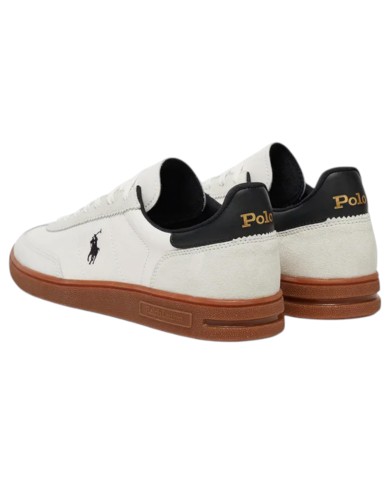 Sneake Uomo Ralph Lauren Bedford Suede Leather White Black