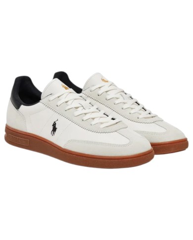 Sneake Uomo Ralph Lauren Bedford Suede Leather White Black