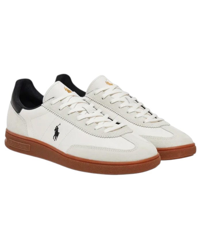 Sneake Uomo Ralph Lauren Bedford Suede Leather White Black
