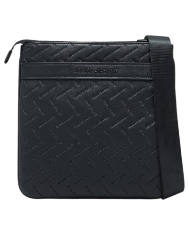 Borsello Armani Exchange Uomo Embossed Line Logo Leather Black