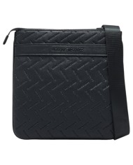 Borsello Armani Exchange Uomo Embossed Line Logo Leather Black