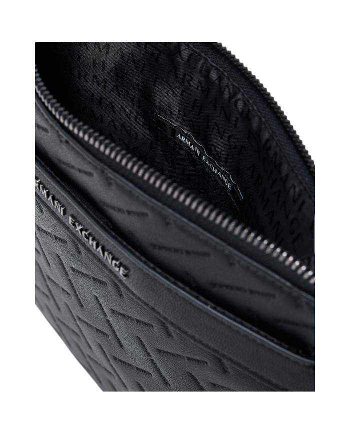 Borsello Armani Exchange Uomo Embossed Line Logo Leather Black