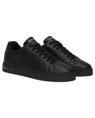 Sneaker Uomo Armani Exchange AX Logo Saffiano Leather All Black
