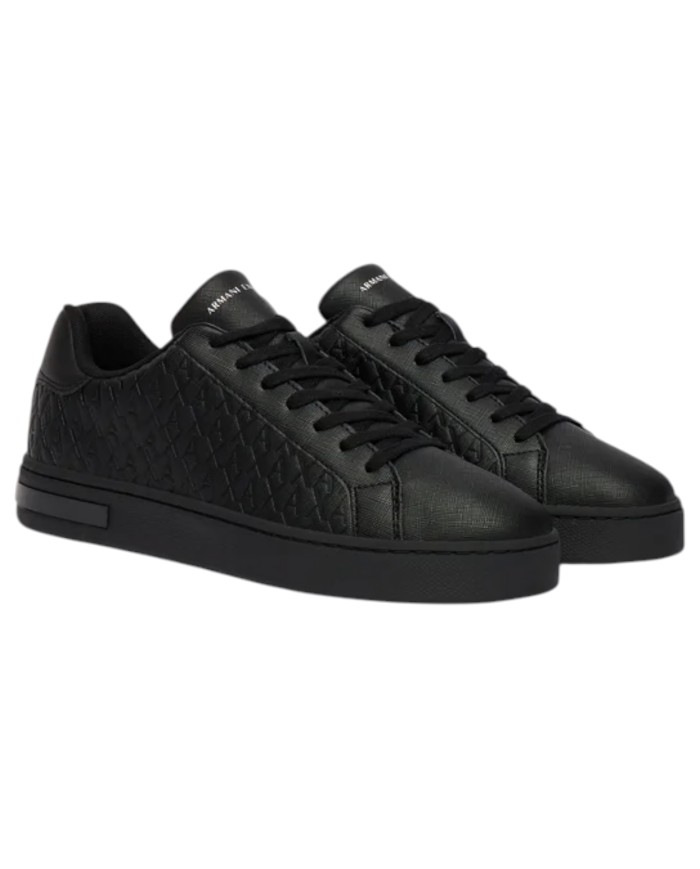 Sneaker Uomo Armani Exchange AX Logo Saffiano Leather All Black