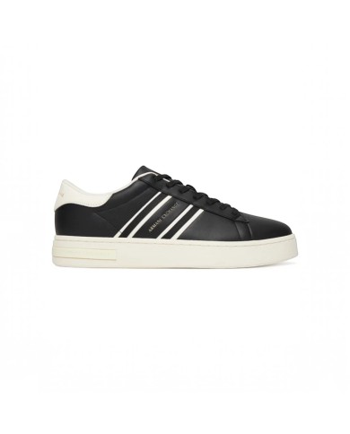 Sneakers Uomo Armani Exchange AX Stripes Logo Leather Black White