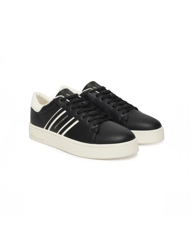 Sneakers Uomo Armani Exchange AX Stripes Logo Leather Black White