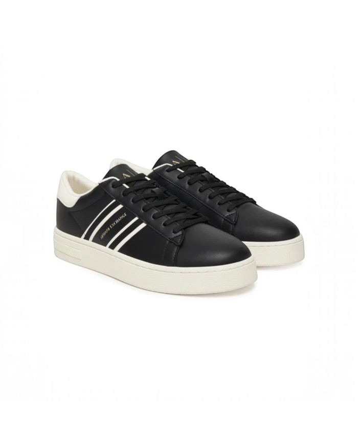 Sneakers Uomo Armani Exchange AX Stripes Logo Leather Black White