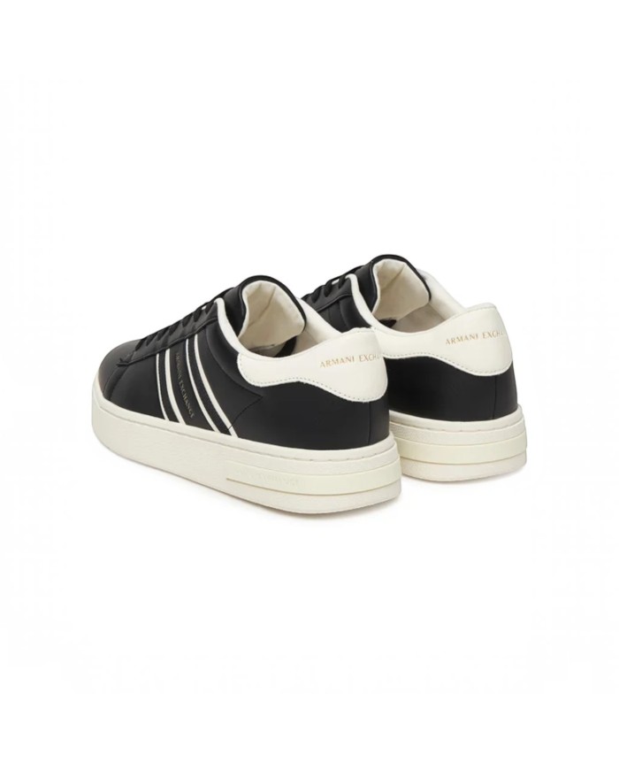 Sneakers Uomo Armani Exchange AX Stripes Logo Leather Black White