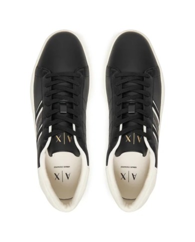 Sneakers Uomo Armani Exchange AX Stripes Logo Leather Black White