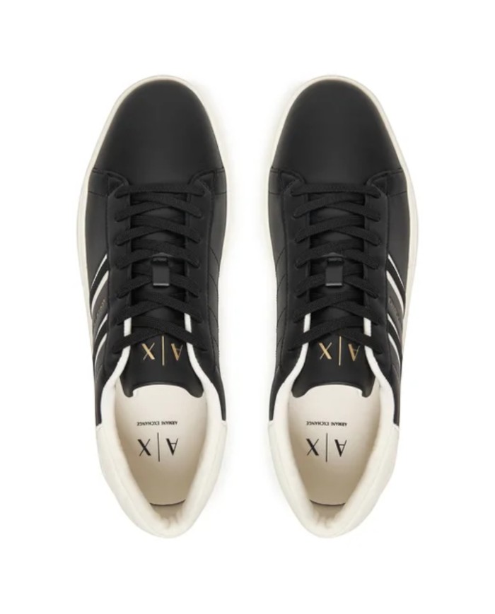 Sneakers Uomo Armani Exchange AX Stripes Logo Leather Black White