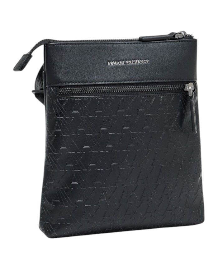 Borsello Armani Exchange Uomo Embossed A X Logo Leather Black